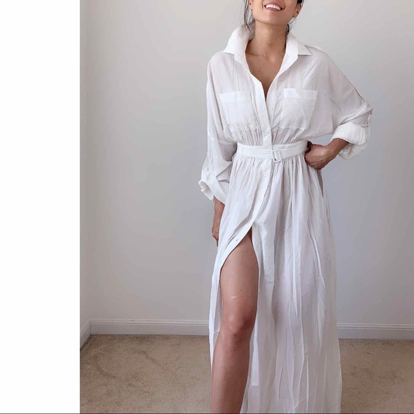 LONG WHITE UTILITY MAXI DRESS - Picture 4 of 7